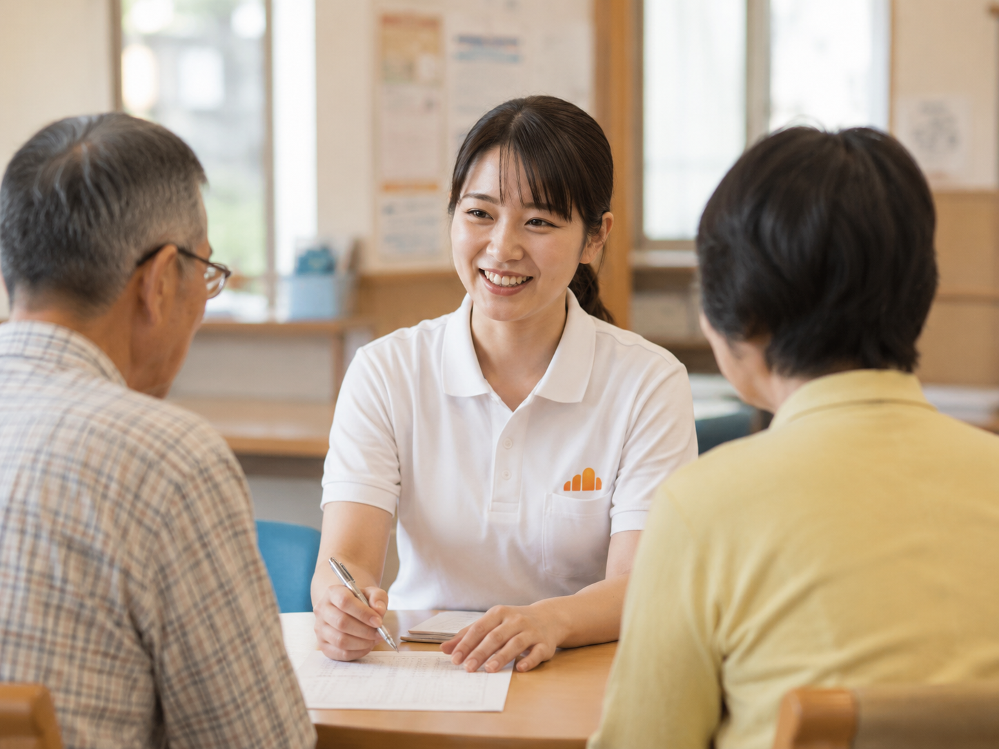 利用者と向き合って話すスタッフ